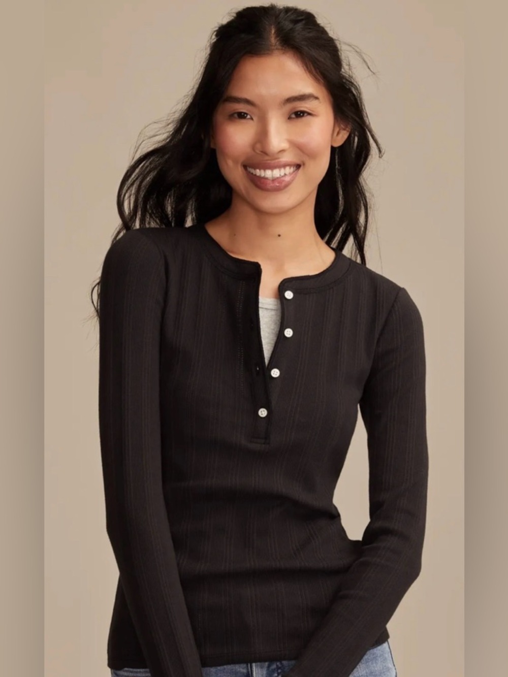 Lucky Brand Rib Henley Sz: M Color: Caviar (Black) NWT $49.50 MSRP SOLD OUT!